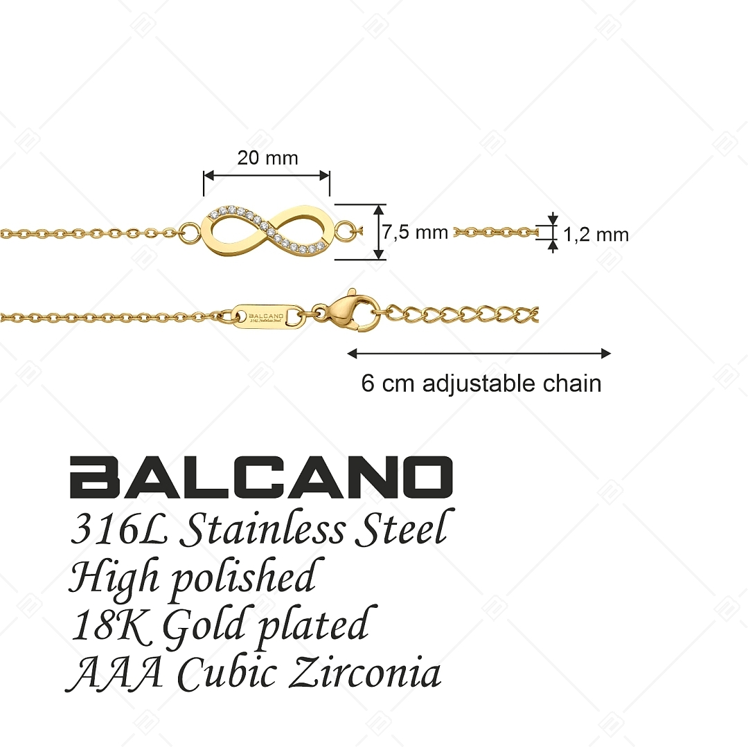 BALCANO - Infinity / Bracelet de cheville d'ancre en acier inoxydable en pierre zirconium, plaqué or 18K (751209BC88)