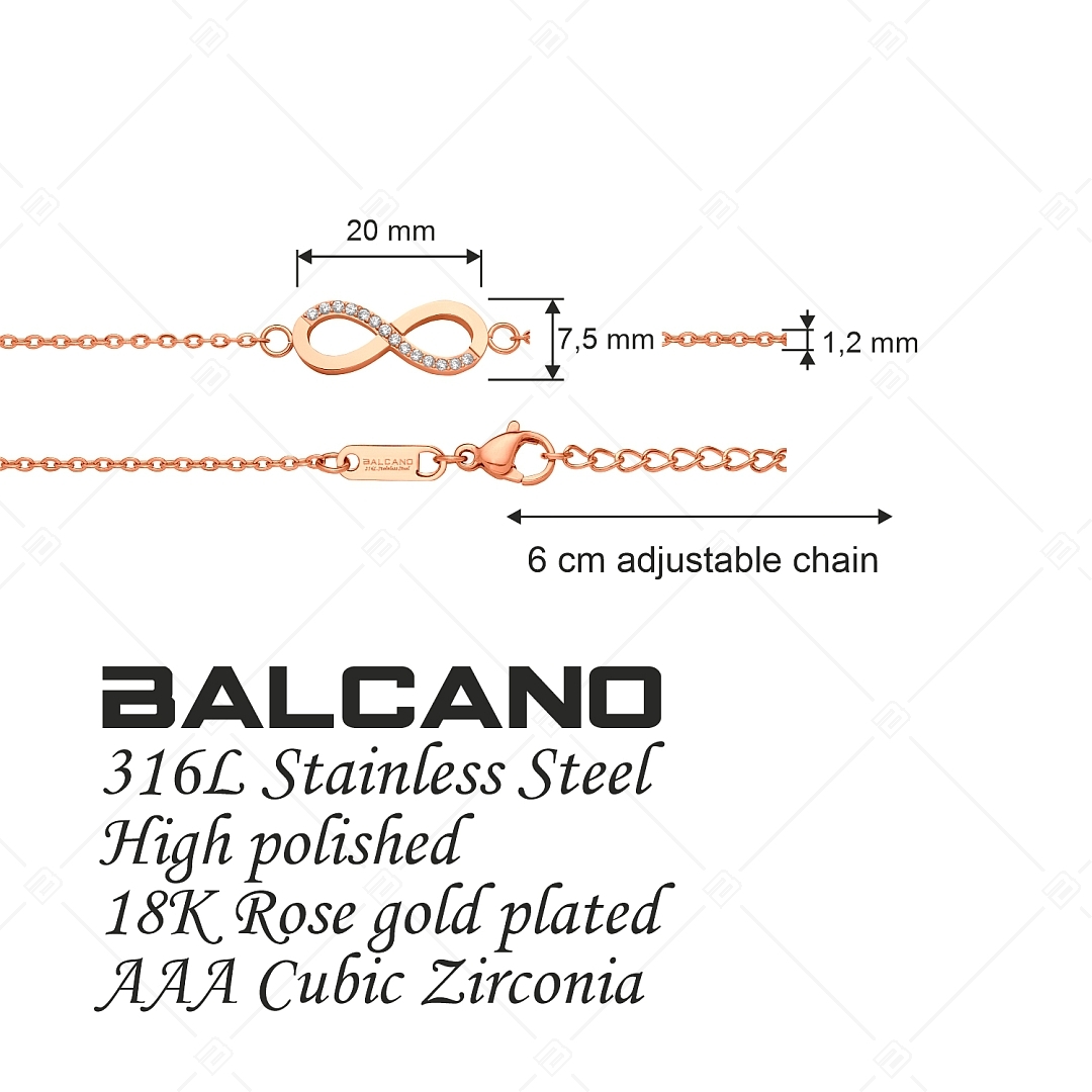 BALCANO - Infinity / Edelstahl Anker Fußkette mit Zirkonia-Edelsteinen, 18K rosévergoldet (751209BC96)
