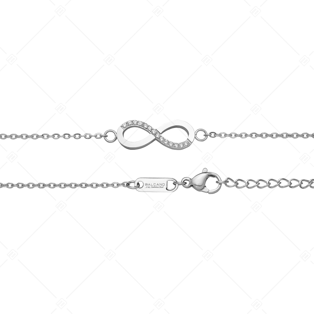 BALCANO - Infinity / Stainless Steel Cable Chain Anklet with Zirconia Gemstones, High Polished (751209BC97)