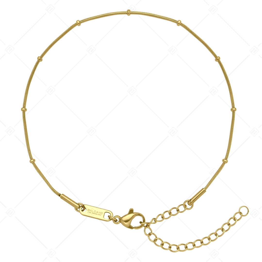 BALCANO - Beaded Snake / Bracelet de cheville de baies type chaîne de serpent en acier inoxydable plaqué or 18K - 1 mm (751220BC88)