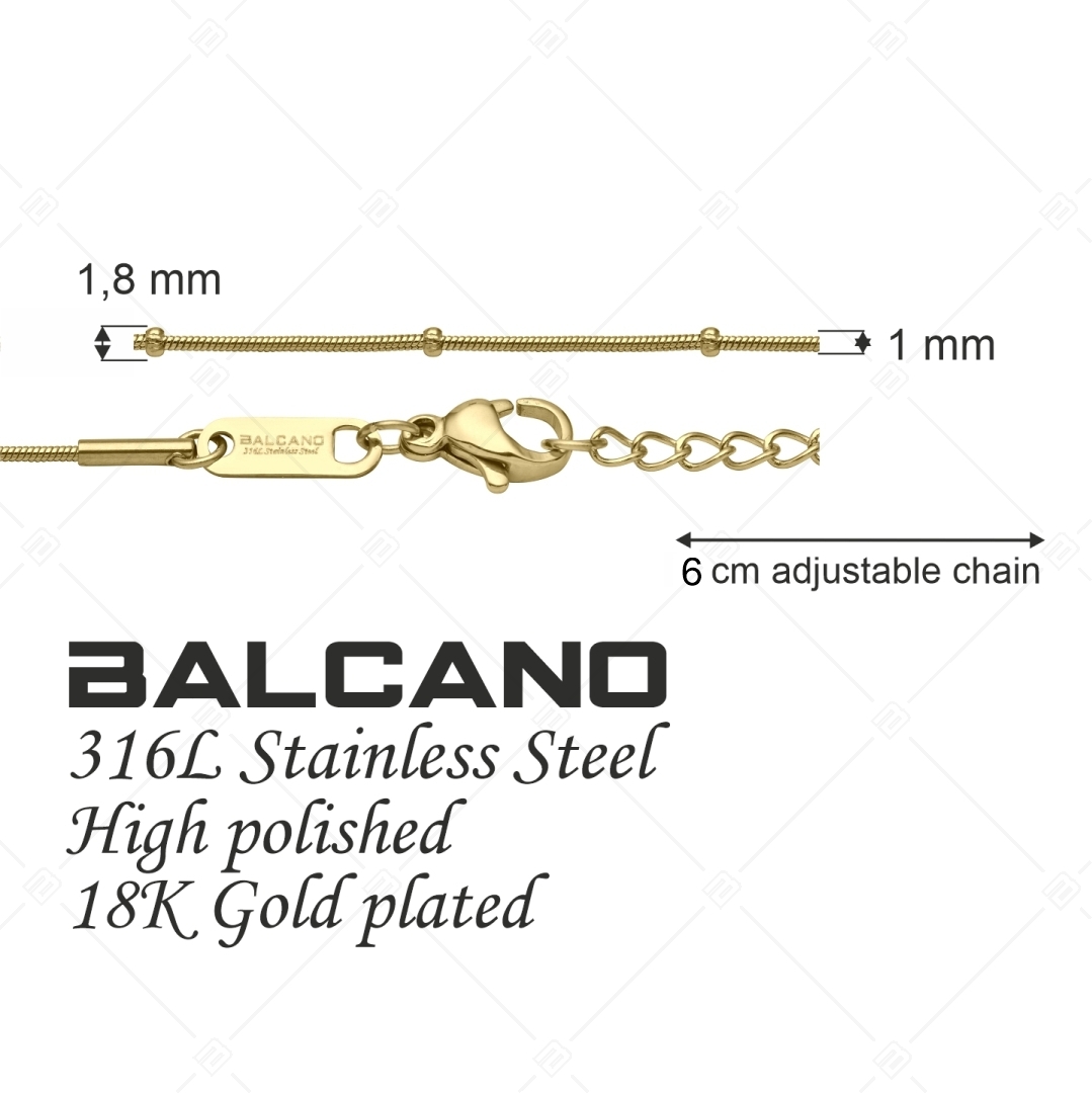 BALCANO - Beaded Snake / Edelstahl Schlangenketten-Fußkette mit Kugeln und 18K Vergoldung - 1 mm (751220BC88)