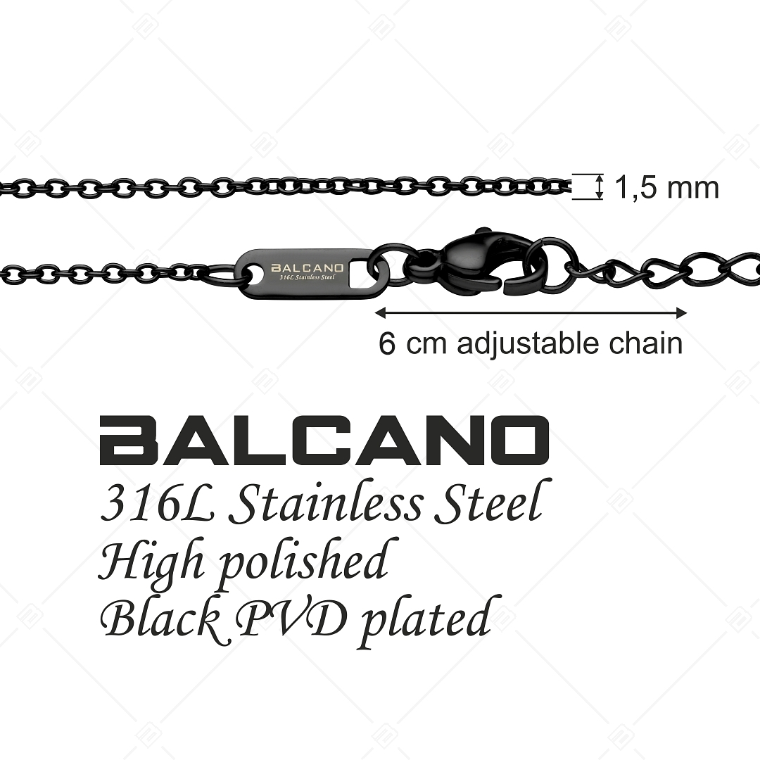 BALCANO - Cable Chain / Bracelet de cheville d'ancre en acier inoxydable avec plaqué PVD noir - 1,5 mm (751232BC11)