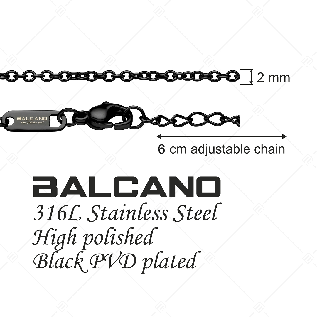 BALCANO - Cable Chain / Bracelet d'ancre en acier inoxydable avec revêtement PVD noir - 2 mm (751233BC11)