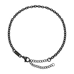 BALCANO - Cable Chain anklet, black PVD plated - 3 mm