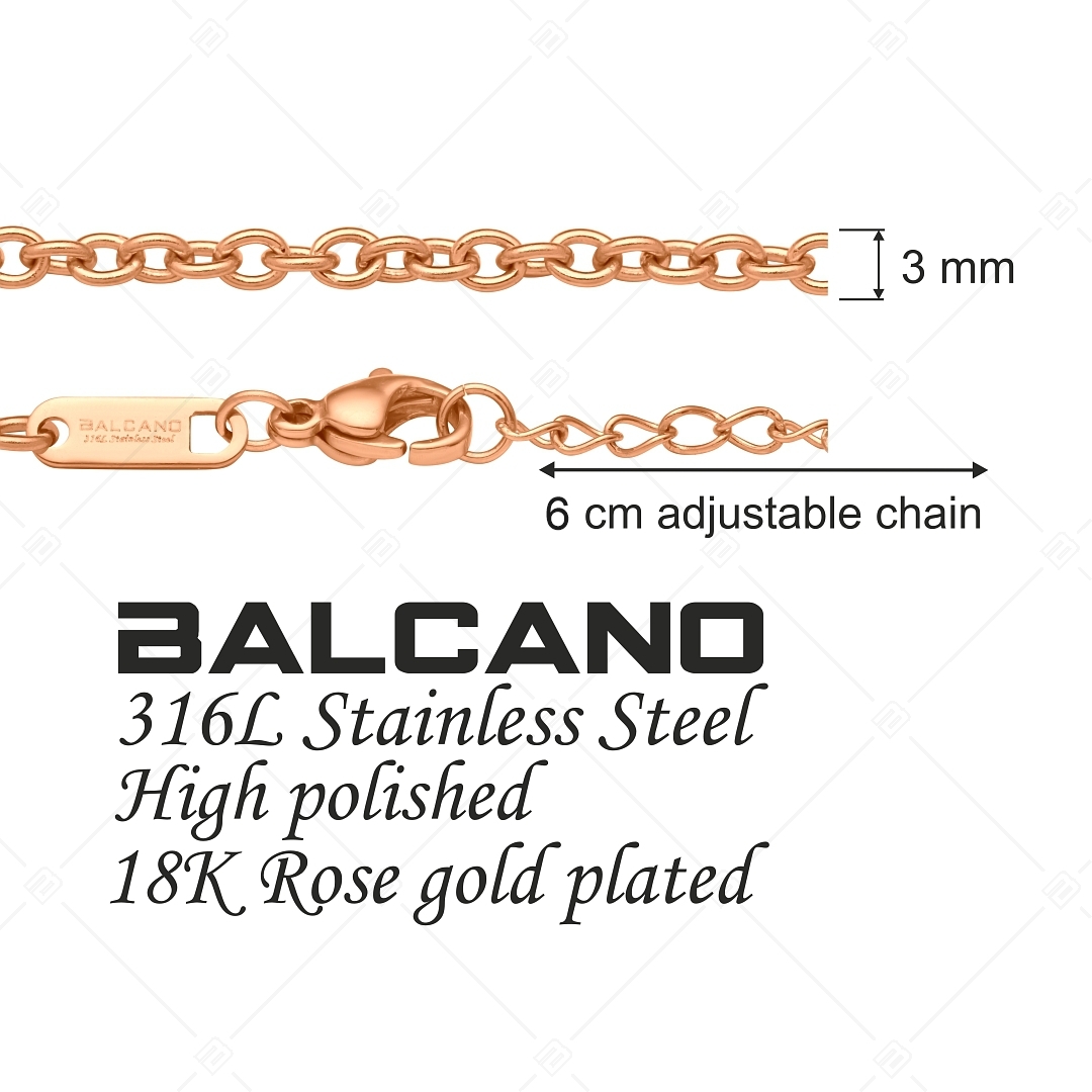 BALCANO - Cable Chain / Bracelet de cheville d'ancre en acier inoxydable plaqué or rose 18K - 3 mm (751235BC96)