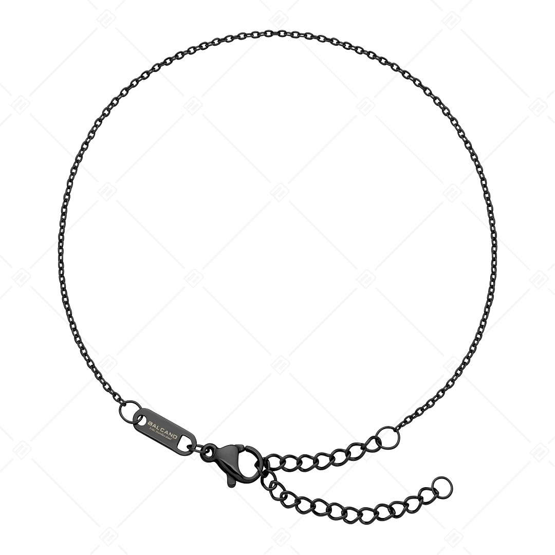 BALCANO - Flat Cable / Bracelet de cheville d'ancre à maillon plat en acier inoxydable avec plaqué PVD noir - 1,2 mm (751251BC11)