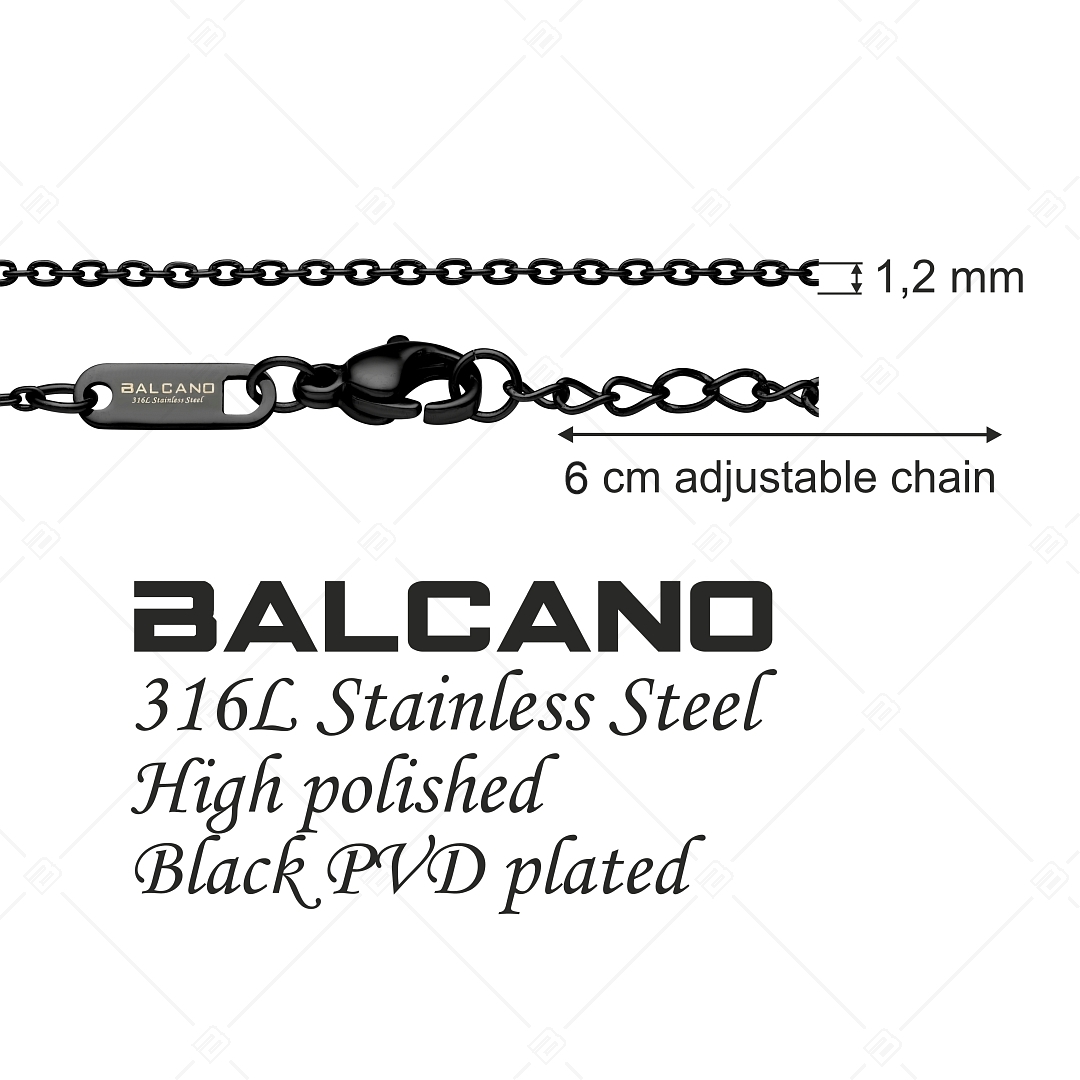 BALCANO - Flat Cable / Stainless Steel Flattened Cable Chain-Anklet, Black PVD Plated - 1,2 mm (751251BC11)