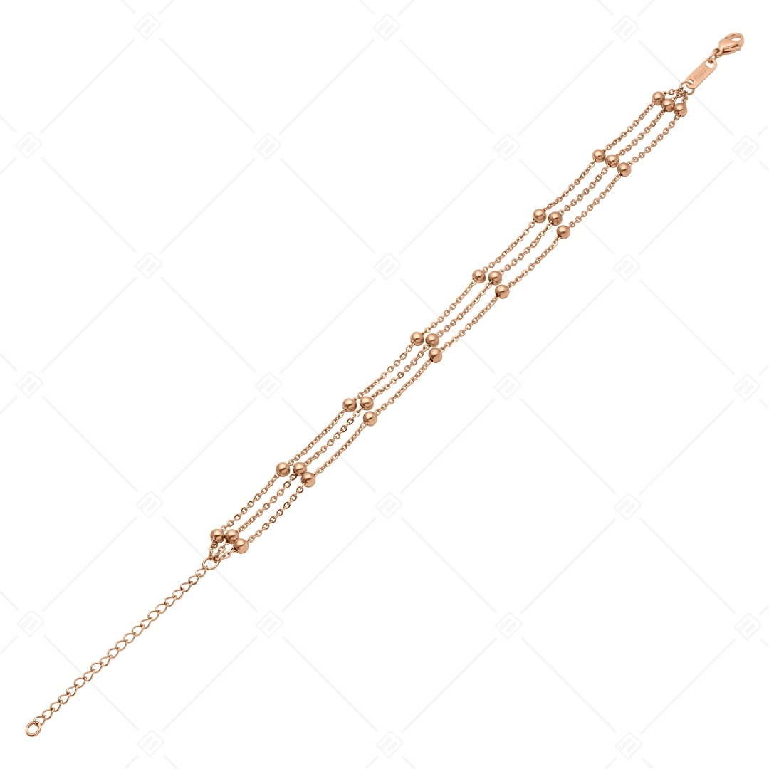 BALCANO - Beaded Cable / Bracelet de cheville d'ancres multi-rangs à baies aplaties en acier inoxydable plaqué or rose18 (751259BC96)