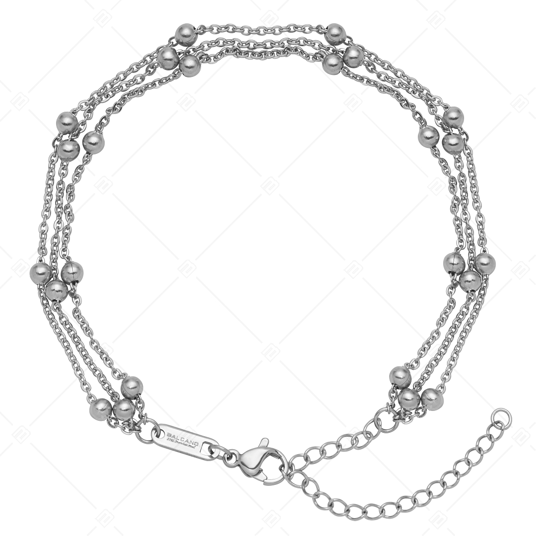 BALCANO - Beaded Cable / Bracelet de cheville d'ancres multi-rangs à baies aplaties en acier inoxydable, hautement polie (751259BC97)