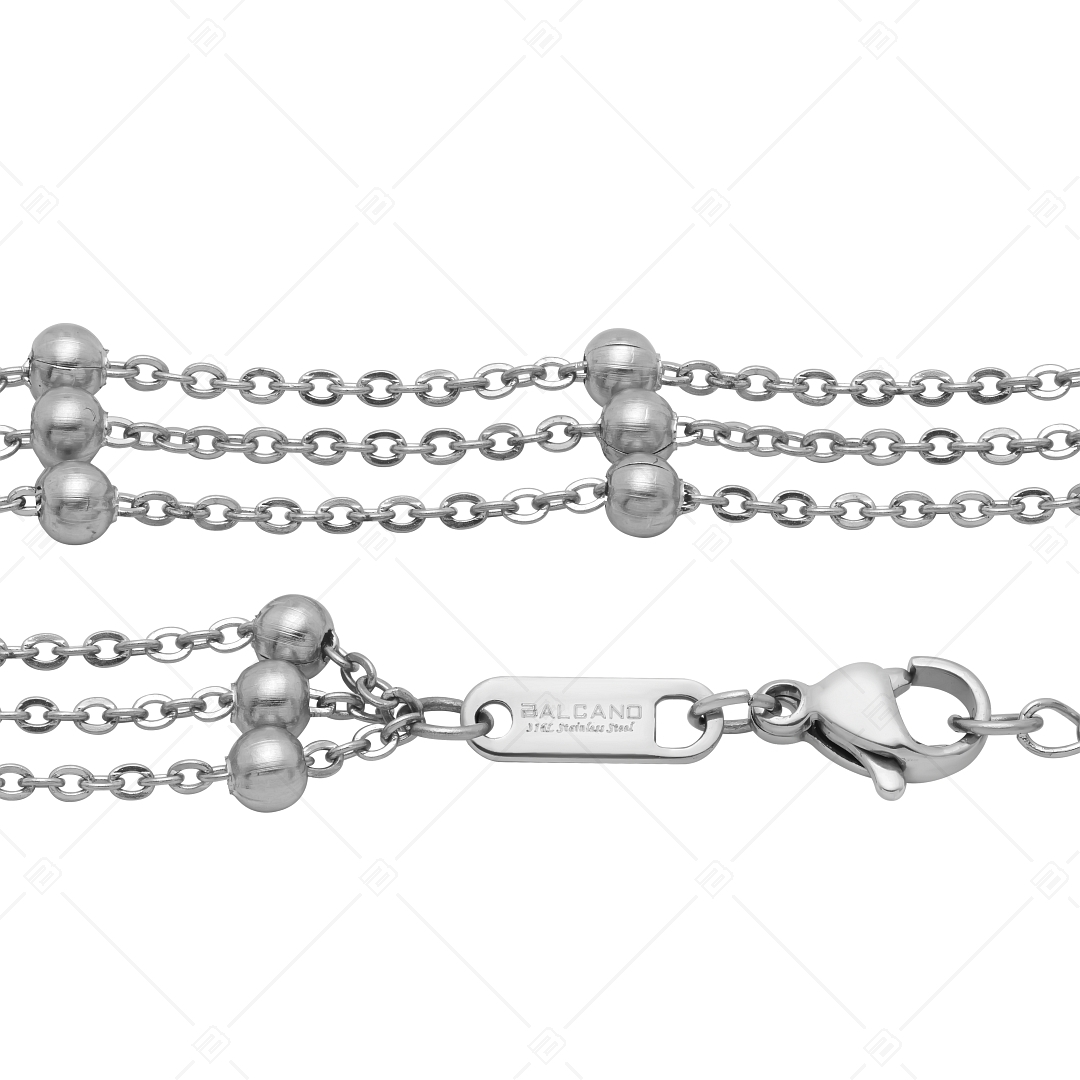 BALCANO - Beaded Cable / Bracelet de cheville d'ancres multi-rangs à baies aplaties en acier inoxydable, hautement polie (751259BC97)