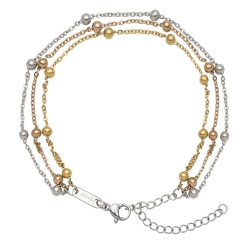 BALCANO - Beaded flattened cable / Stainless Steel Flat Cable Chain-Anklet With Beads, Three Colors