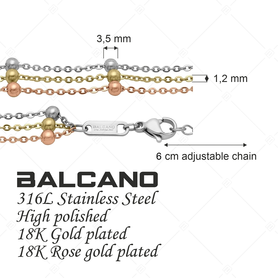 BALCANO - Beaded Cable / Stainless Steel Flat Cable Chain-Anklet With Beads, Three Colors (751259BC99)