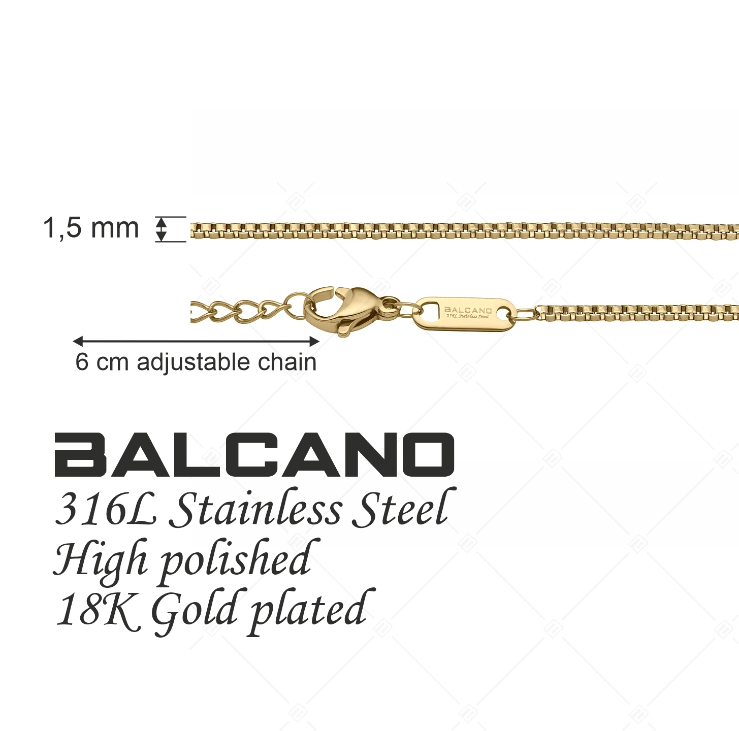 BALCANO - Venetian / Bracelet de cheville cube vénitien en acier inoxydable plaqué or 18K - 1,5 mm (751292BC88)