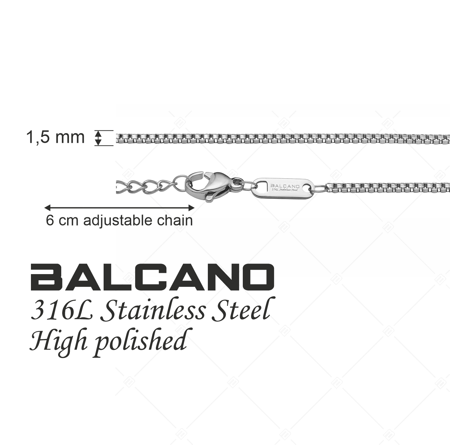 BALCANO - Venetian / Bracelet de cheville cube vénitien en acier inoxydable avec hautement polie - 1,5 mm (751292BC97)