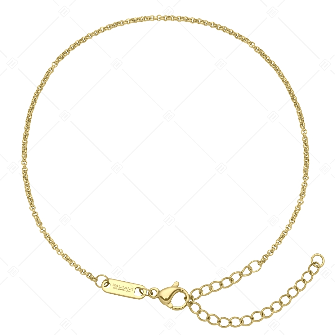 BALCANO - Belcher / Bracelet de cheville type chaîne à maille rolo en acier inoxydable plaqué or 18K - 1,5 mm (751302BC88)