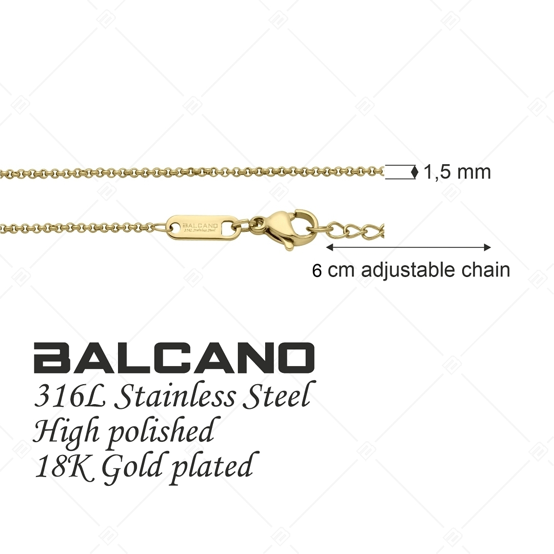 BALCANO - Belcher / Bracelet de cheville type chaîne à maille rolo en acier inoxydable plaqué or 18K - 1,5 mm (751302BC88)