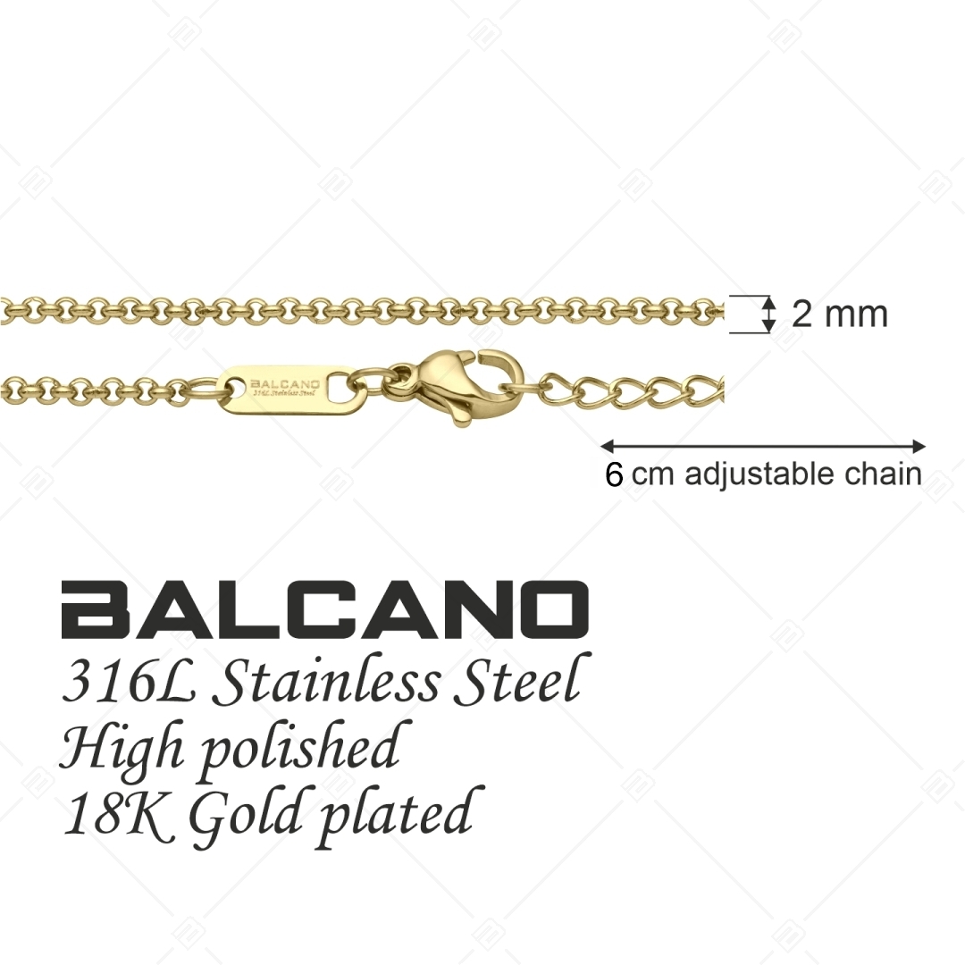 BALCANO - Belcher / Bracelet de cheville type chaîne à maille rolo en acier inoxydable plaqué or 18K - 2 mm (751303BC88)