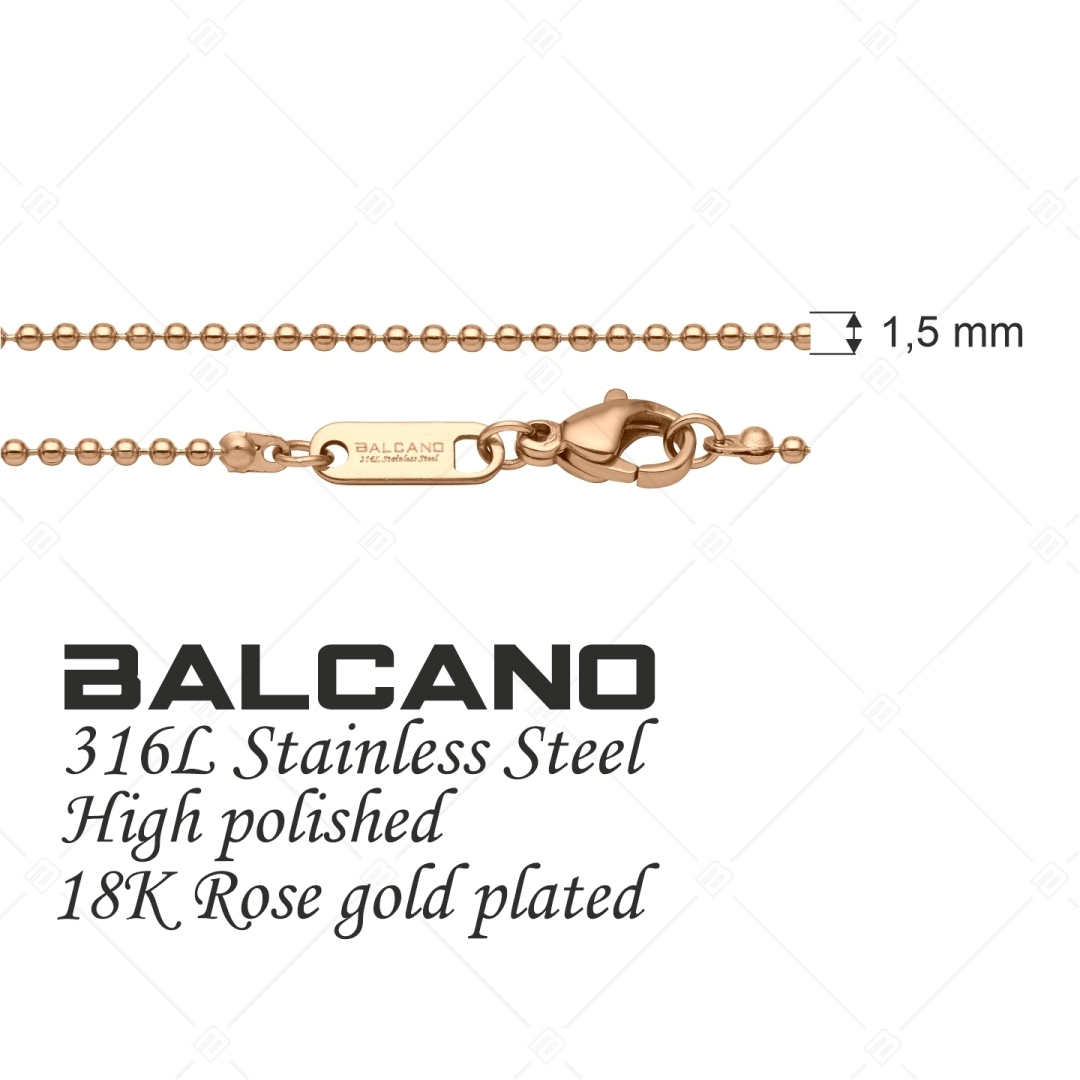 BALCANO - Ball Chain / Bracelet de cheville maille de baies en acier inoxydable plaqué or rose 18K - 1,5 mm (751312BC96)