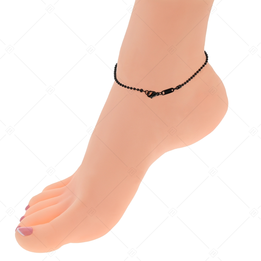 BALCANO - Ball Chain / Bracelet de cheville maille de baies en acier inoxydable avec plaqué PVD noir - 2 mm (751313BC11)