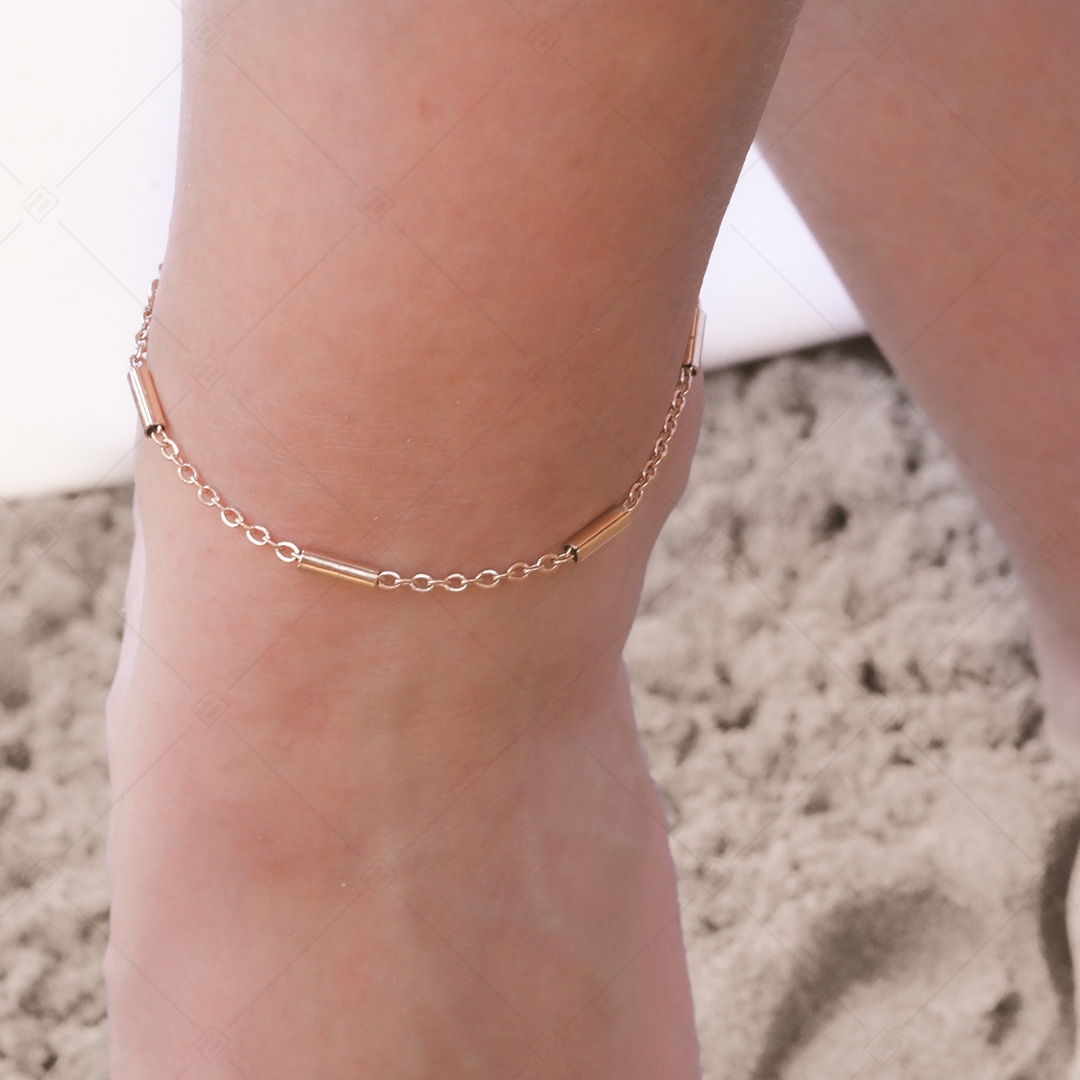 BALCANO - Bar & Link / Stainless Steel Chain-Anklet, 18K Rose Gold Plated - 2 / 2,5 mm (751394BC96)