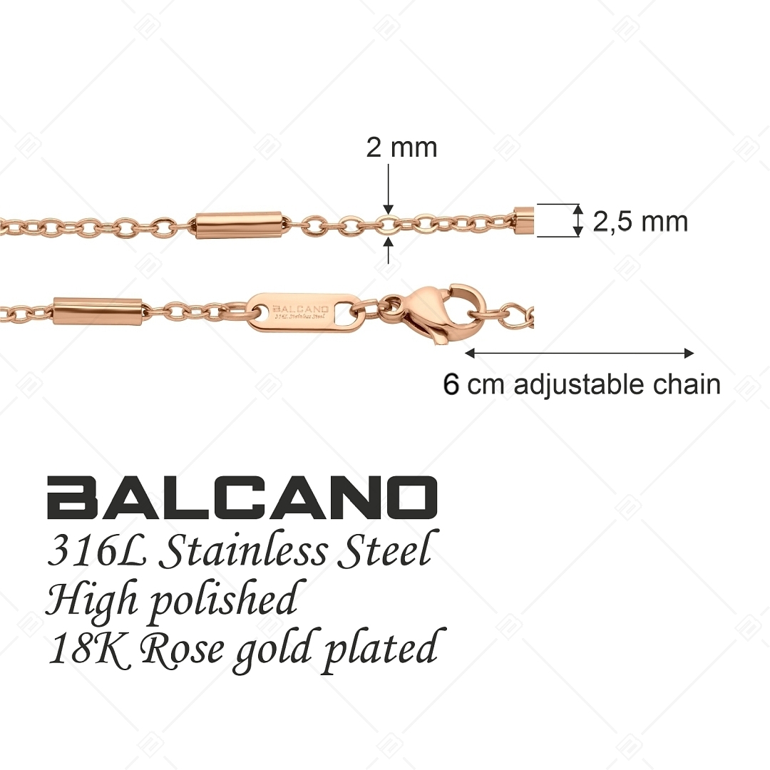 BALCANO - Bar & Link / Edelstahl Stäbchen Gliederkette-Fußkette, 18K Rosévergoldung - 2 / 2,5 mm (751394BC96)