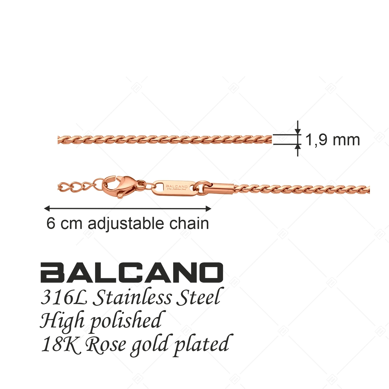 BALCANO - Spiga / Edelstahl Spiga-Kette-Fußkette mit 18K Rosévergoldung - 1,9 mm (751403BC96)
