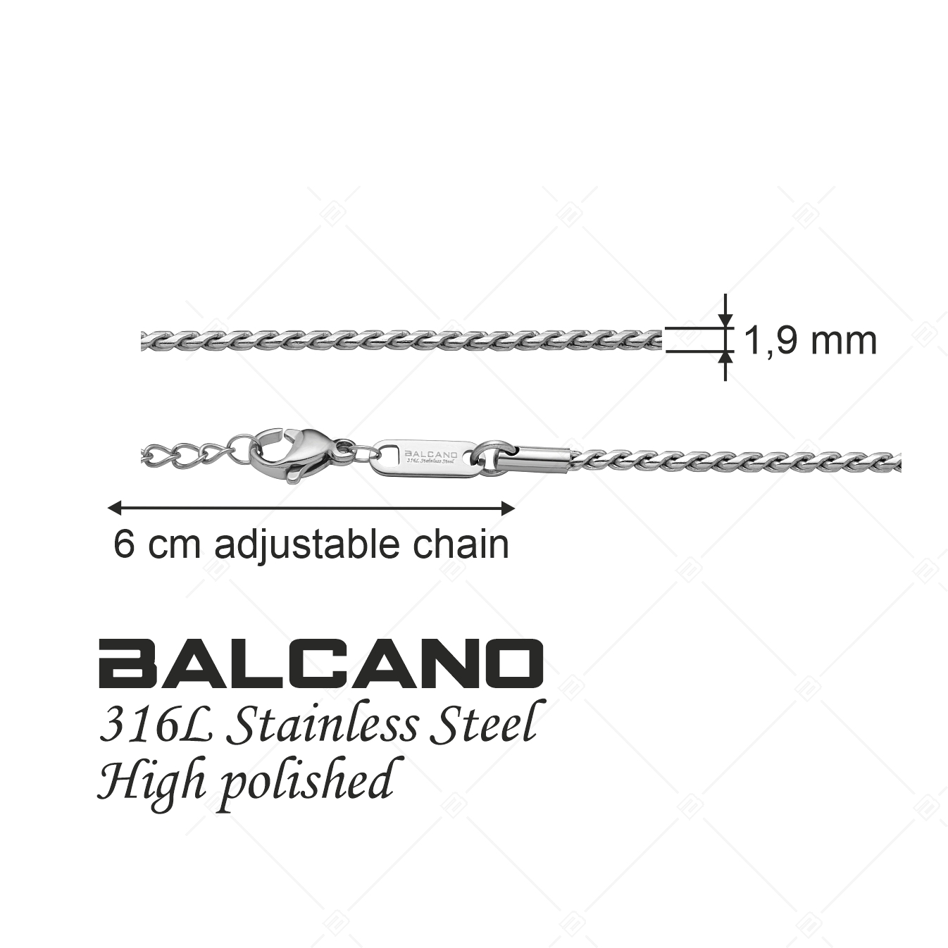 BALCANO - Spiga / Edelstahl Spiga-Kette-Fußkette mit Hochglanzpolierung - 1,9 mm (751403BC97)