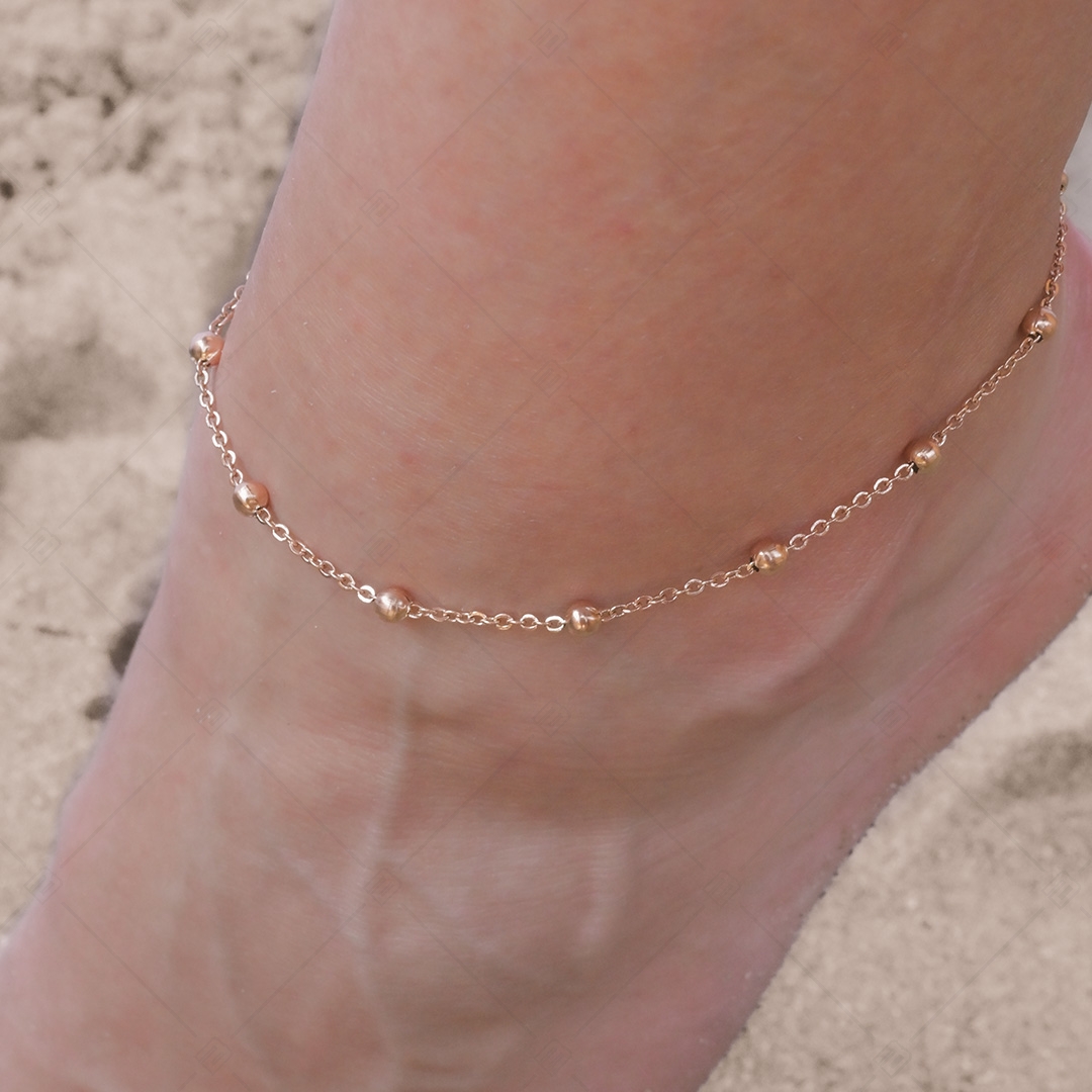 BALCANO - Beaded Cable / Stainless Steel Beaded Cable Chain-Anklet, 18K Rose Gold Plated - 1,5 mm (751452BC96)