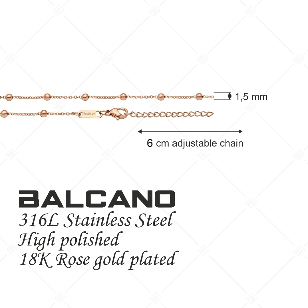 BALCANO - Beaded Cable / Edelstahl Ankerkette-Fußkette mit Kugeln, 18K Roségold Beschichtung - 1,5 mm (751452BC96)