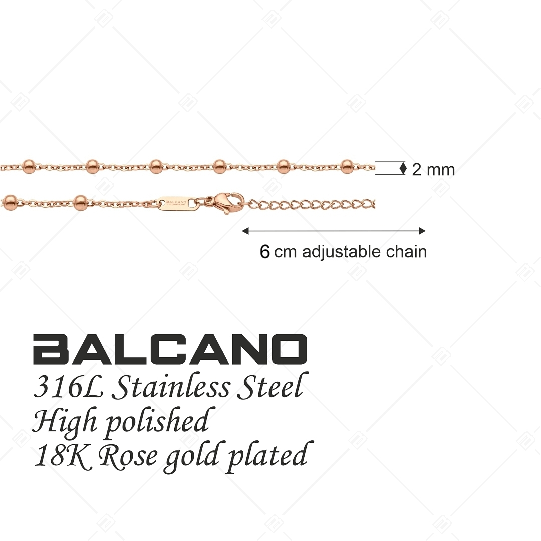 BALCANO - Beaded Cable / Edelstahl Ankerkette-Fußkette mit Kugeln, 18K Roségold Beschichtung- 2 mm (751453BC96)