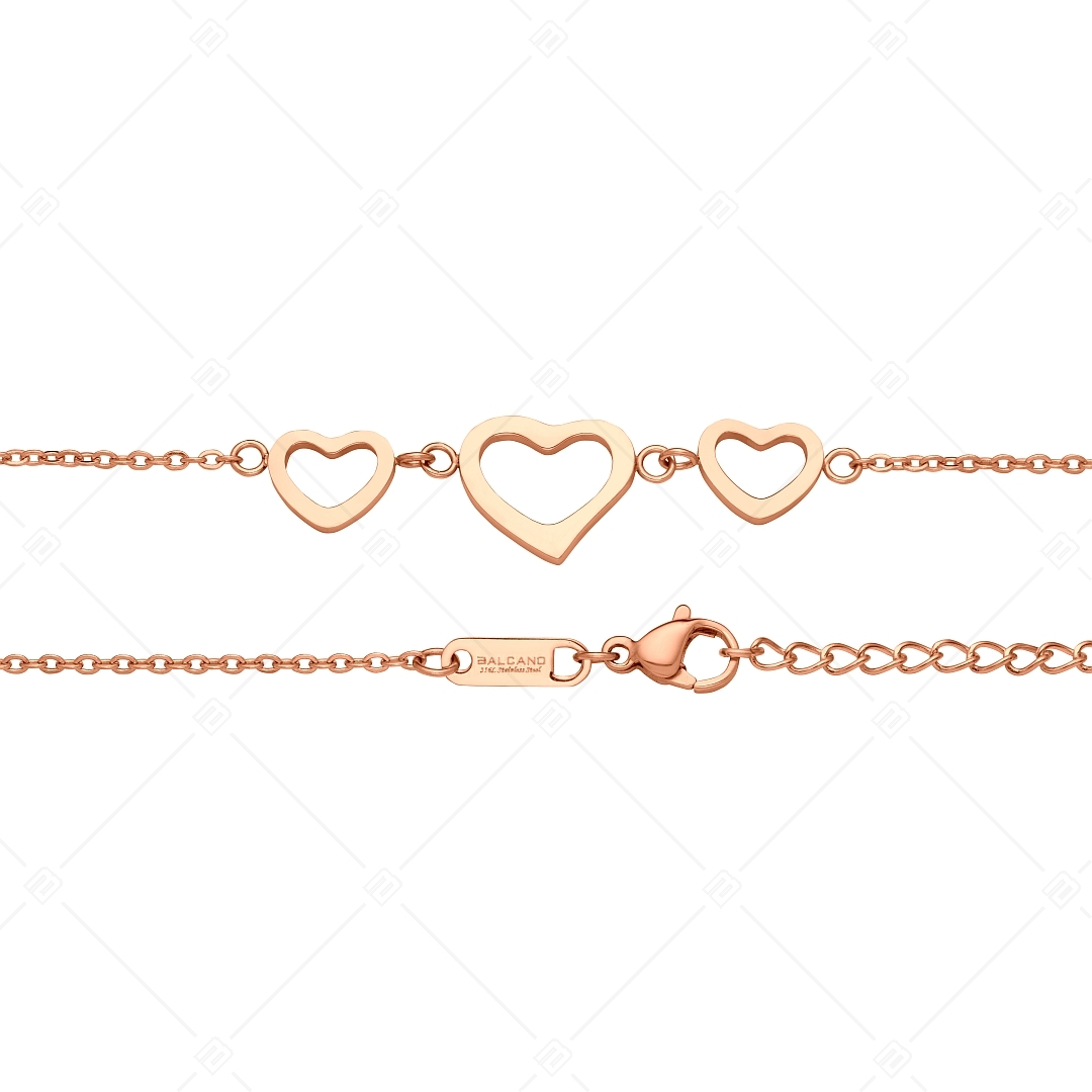 BALCANO - Cuore / Stainless Steel Cable Chain Anklet, 18K Rose Gold Plated (751500BC96)