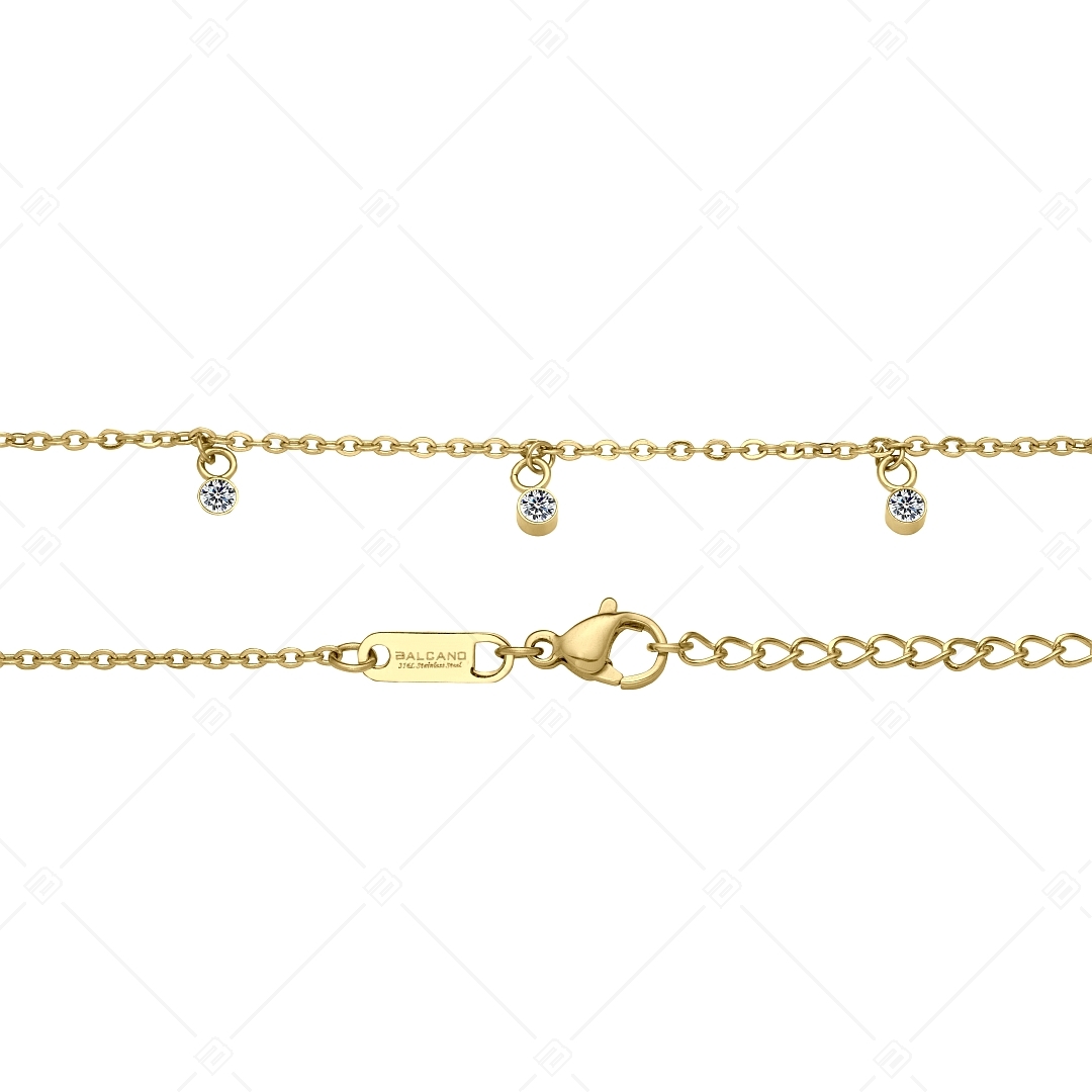 BALCANO - Dolce / Stainless Steel Cable Chain Anklet with Zirconia Gemstones, 18K Gold Plated (751501BC88)