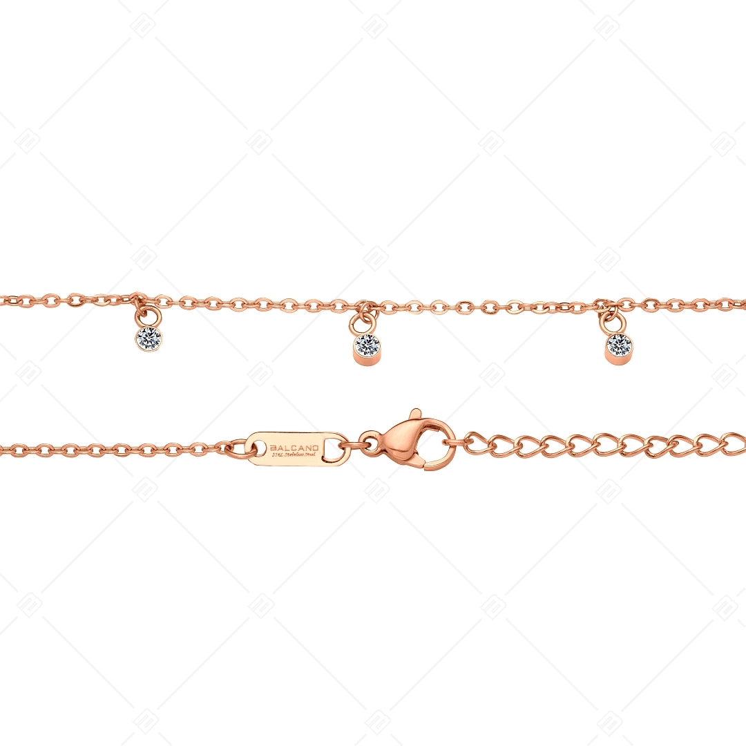 BALCANO - Dolce / Stainless Steel Cable Chain Anklet with Zirconia Gemstones, 18K Rose Gold Plated (751501BC96)