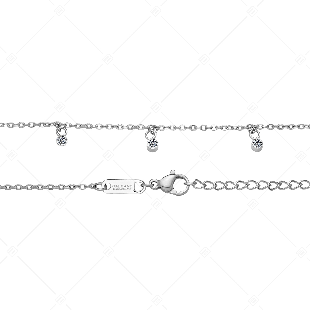 BALCANO - Dolce / Stainless Steel Cable Chain Anklet with Zirconia Gemstones, High Polished (751501BC97)