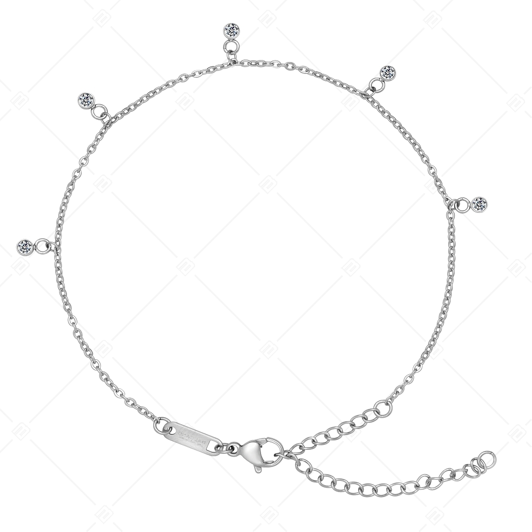 BALCANO - Dolce / Stainless Steel Cable Chain Anklet with Zirconia Gemstones, High Polished (751501BC97)