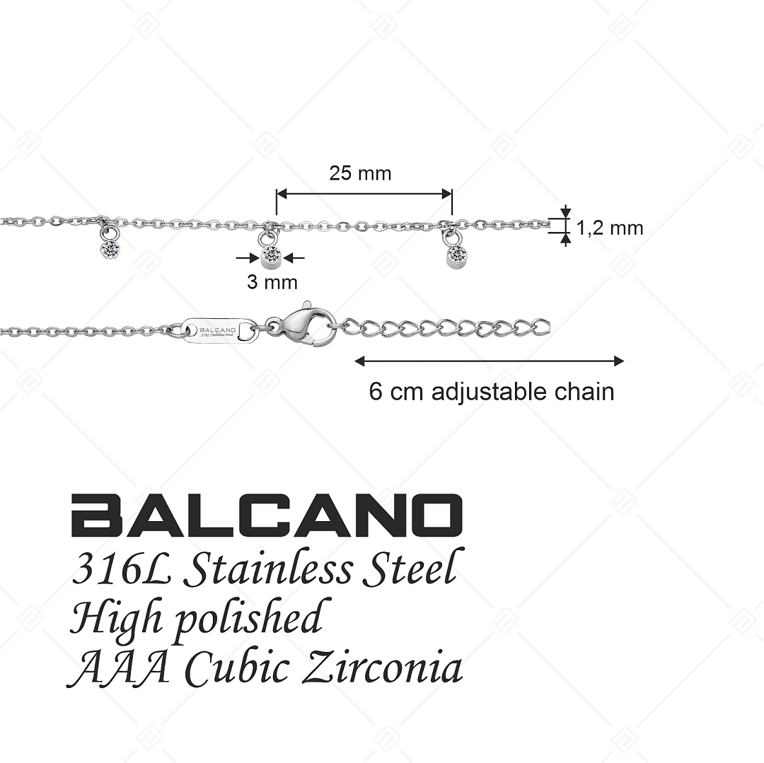 BALCANO - Dolce / Edelstahl Anker Fußkette mit Zirkonia-Edelsteinen, hochglanzpoliert (751501BC97)