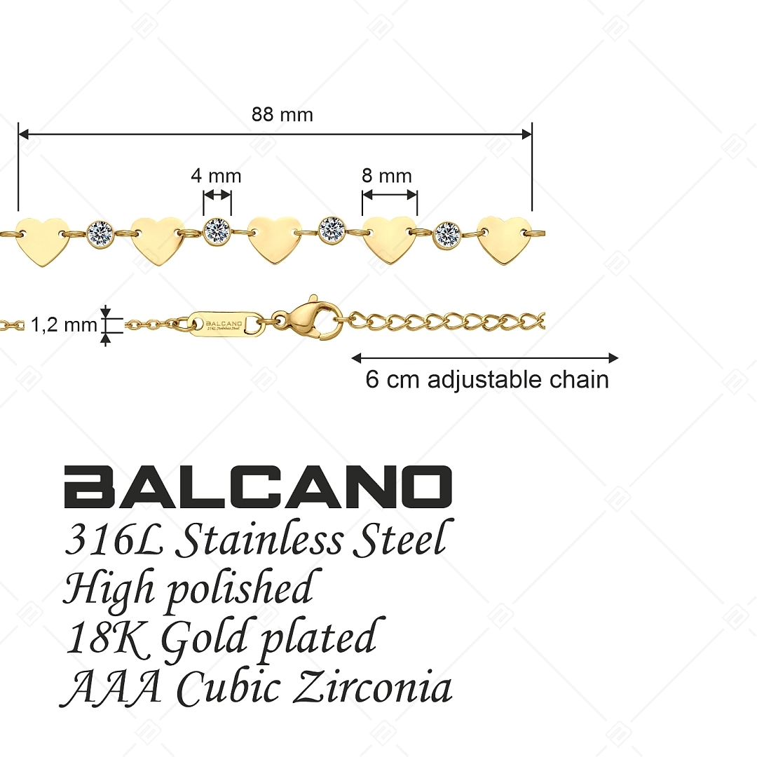 BALCANO - Innamorato / Bracelet de cheville d'ancre en acier inoxydable en pierre zirconium, plaqué or 18K (751502BC88)