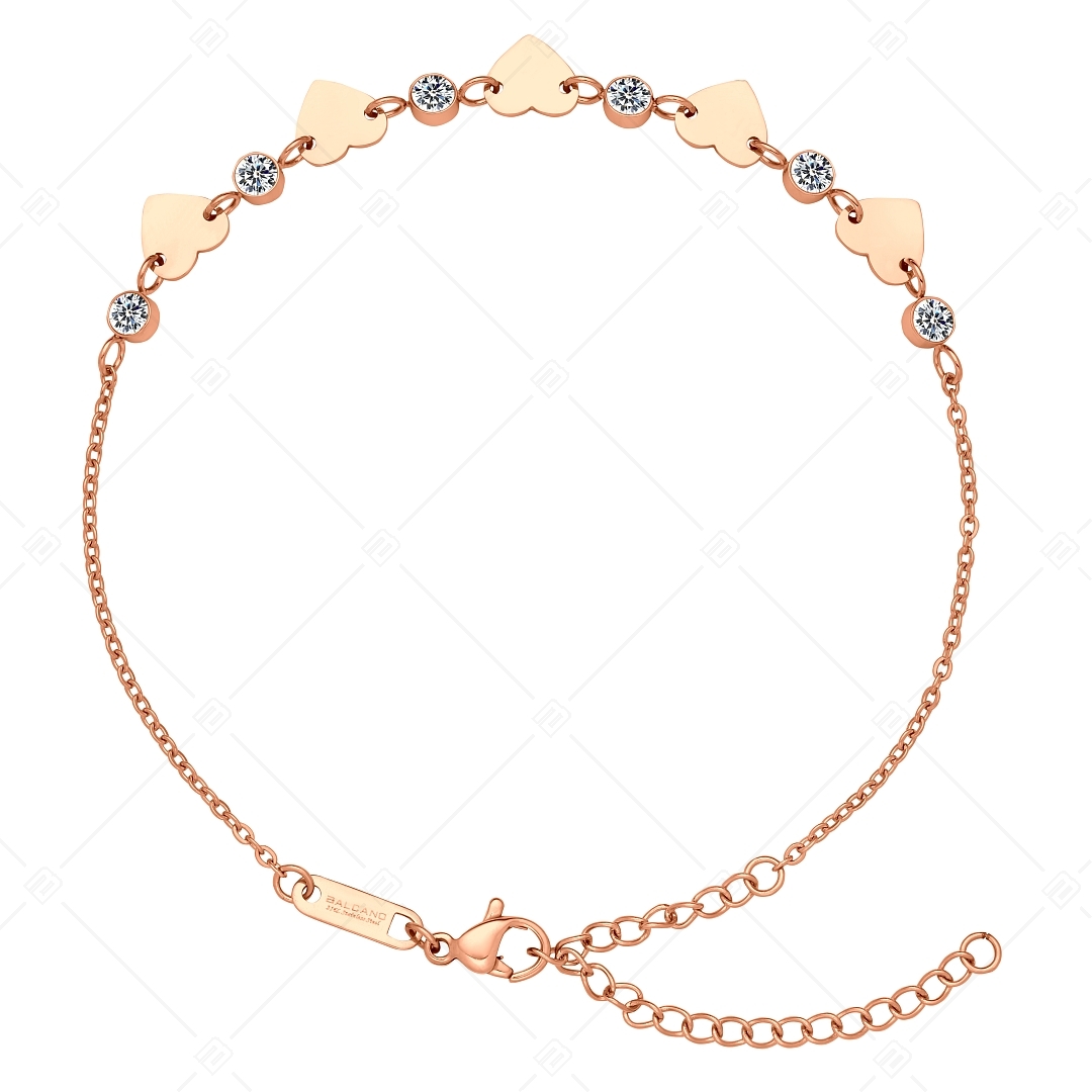 BALCANO - Innamorato / Stainless Steel Cable Chain Anklet with Zirconia Gemstones, 18K Rose Gold Plated (751502BC96)