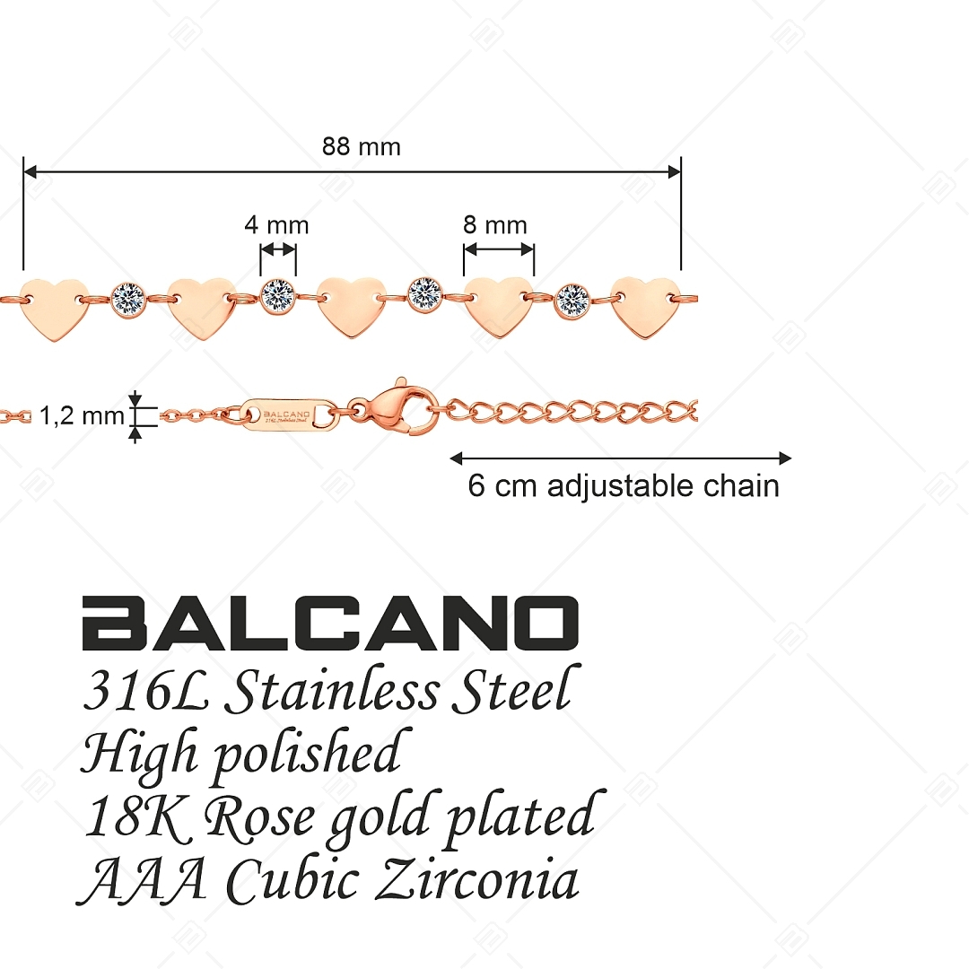 BALCANO - Innamorato / Bracelet de cheville d'ancre en acier inoxydable en pierre zirconium, plaqué or rose 18K (751502BC96)