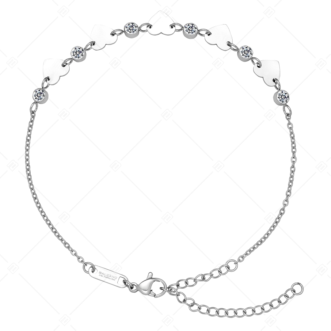 BALCANO - Innamorato / Stainless Steel Cable Chain Anklet with Zirconia Gemstones, High Polished (751502BC97)