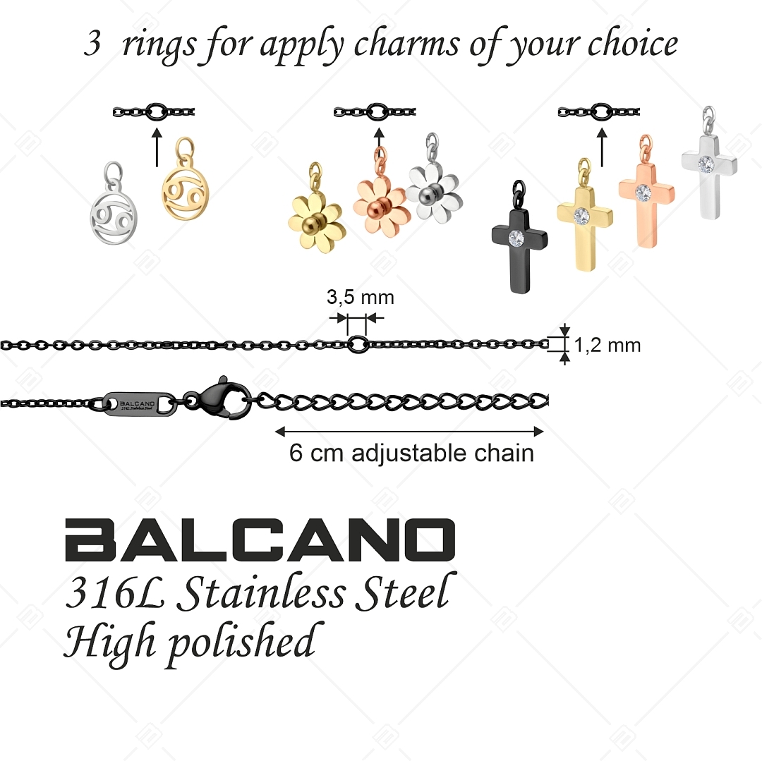 BALCANO - Variable / Bracelet de cheville d'ancre en acier inoxydable pour différents charmes, plaqué PVD noir (751503BC11)