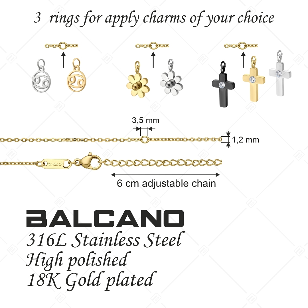 BALCANO - Variable / Stainless Steel Cable Chain Anklet for Different Charms, 18K Gold Plated (751503BC88)