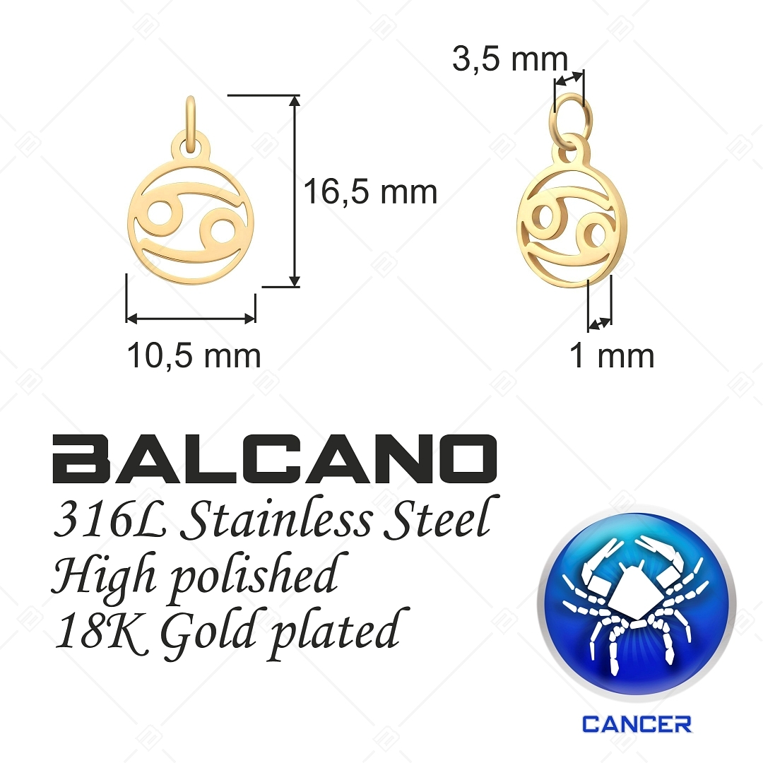 BALCANO - Charm zodiaque en acier inoxydable plaque or 18K - Cancer (851001CH88)