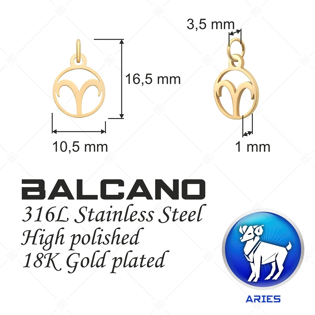 BALCANO - Charm zodiaque en acier inoxydable plaque or 18K - Bélier (851002CH88)