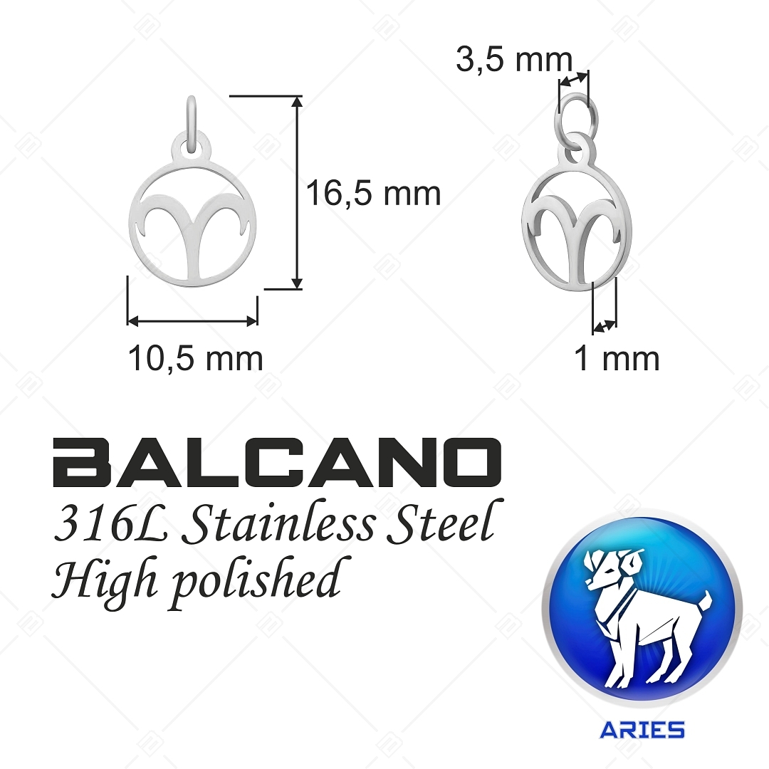 BALCANO - Stainless Steel Horoscope Charm, High Polished - Aries (851002CH97)