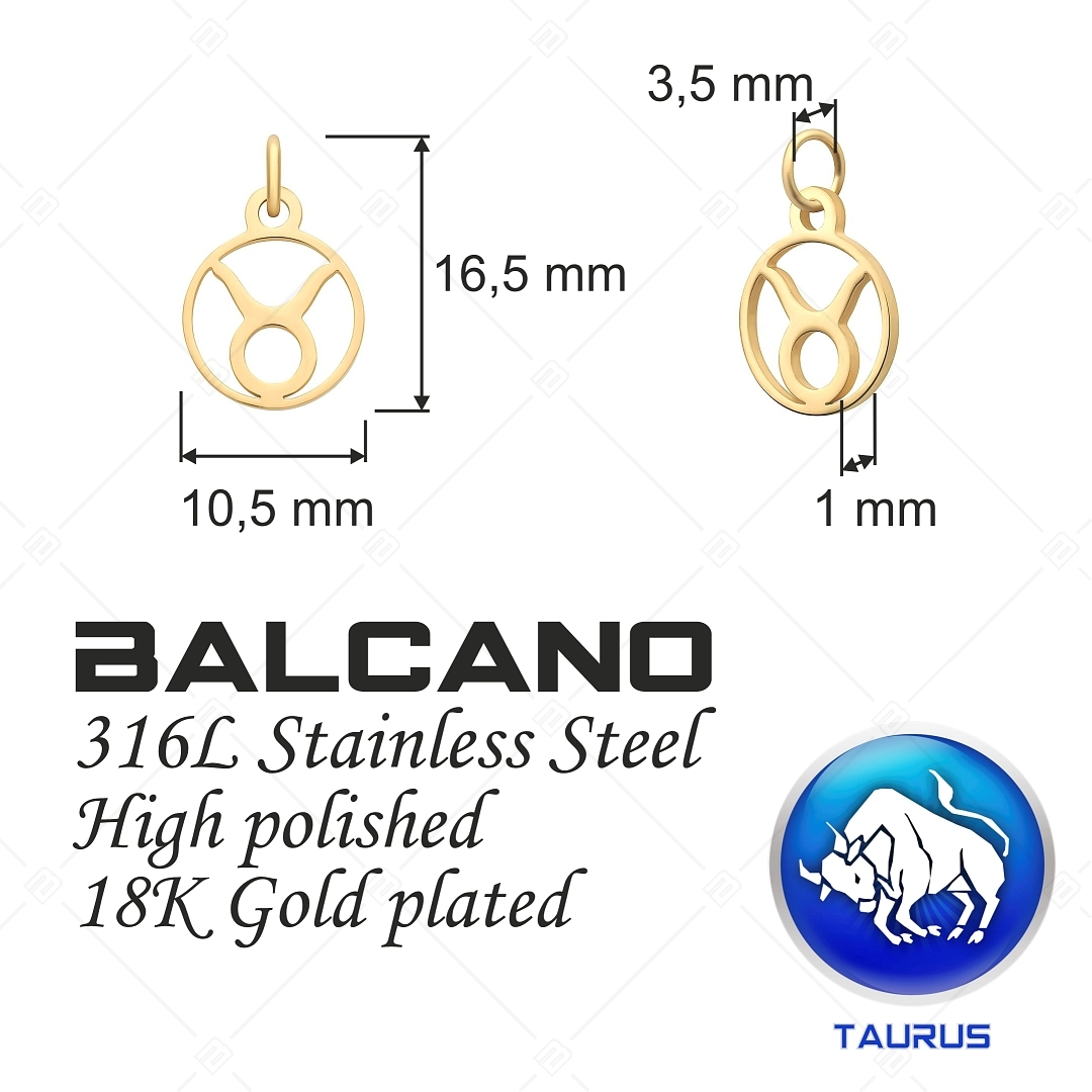BALCANO - Stainless Steel Horoscope Charm, 18K Gold Plated - Taurus (851003CH88)