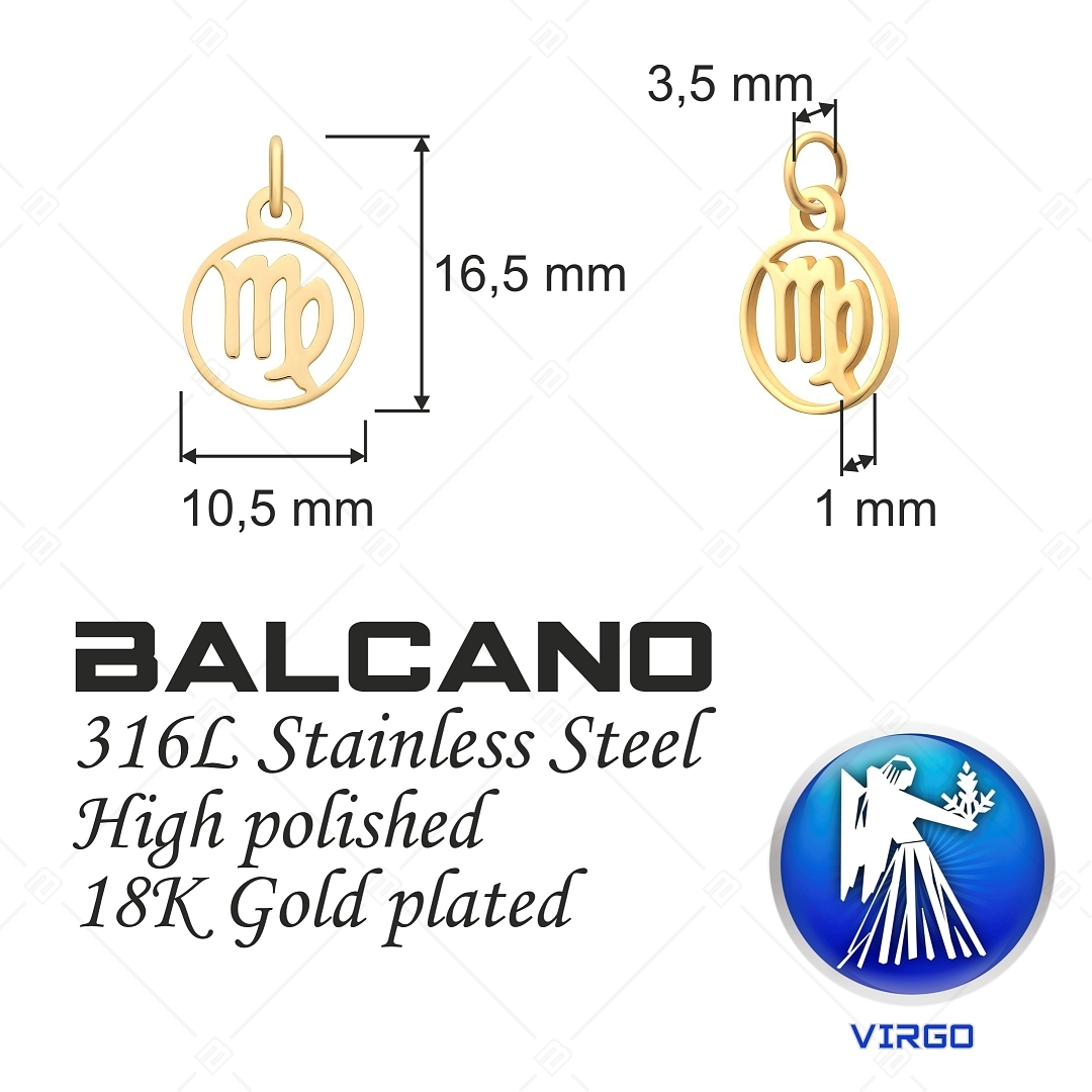 BALCANO - Stainless Steel oroscope Charm, 18K Gold Plated - Virgo (851005CH88)