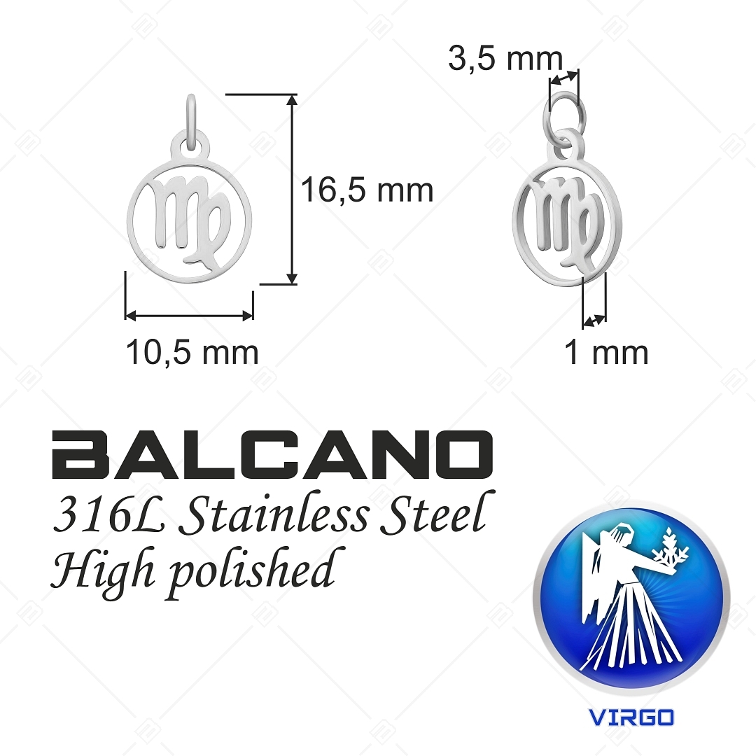 BALCANO - Stainless Steel Horoscope Charm, High Polished - Virgo (851005CH97)