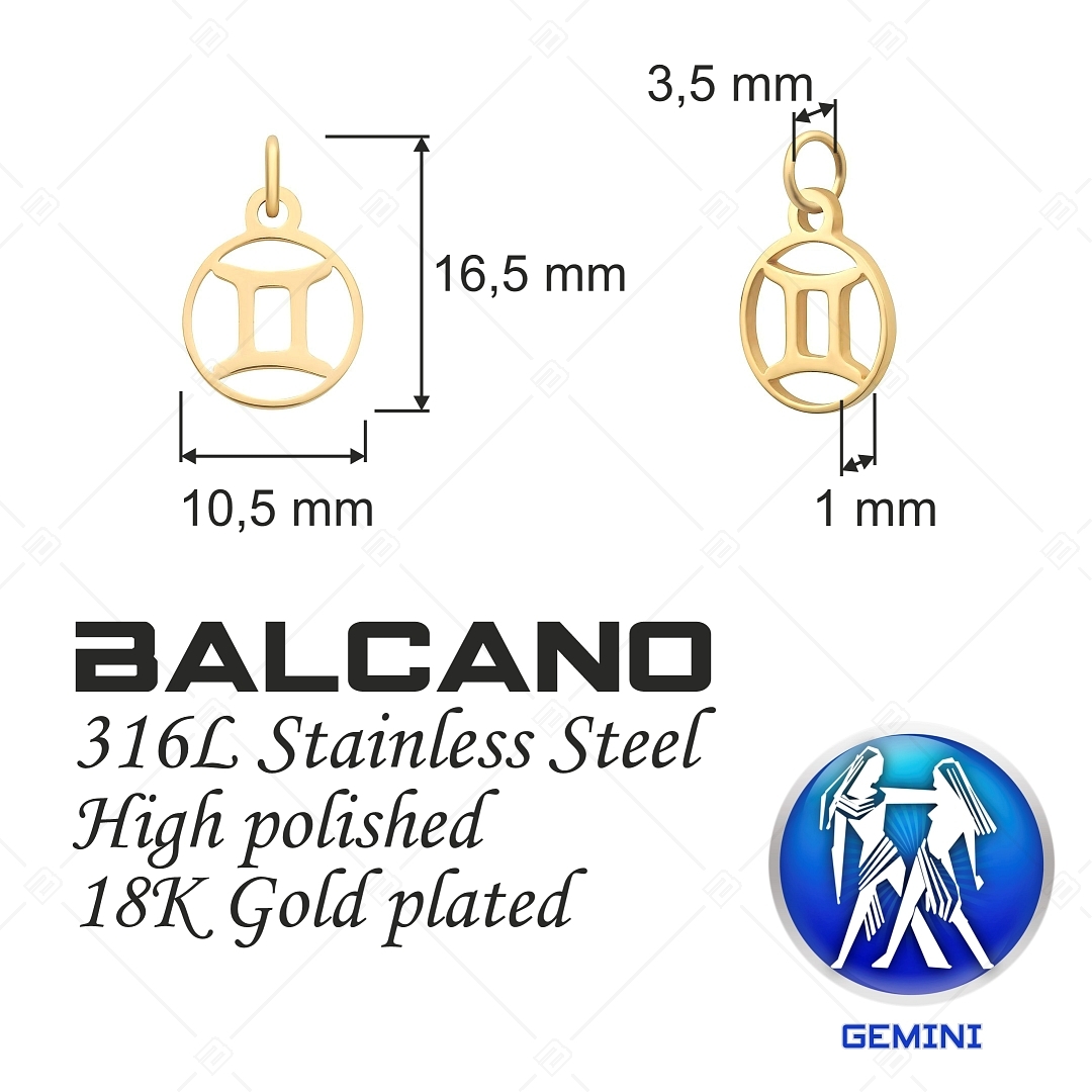 BALCANO - Stainless Steel oroscope Charm, 18K Gold Plated - Gemini (851006CH88)