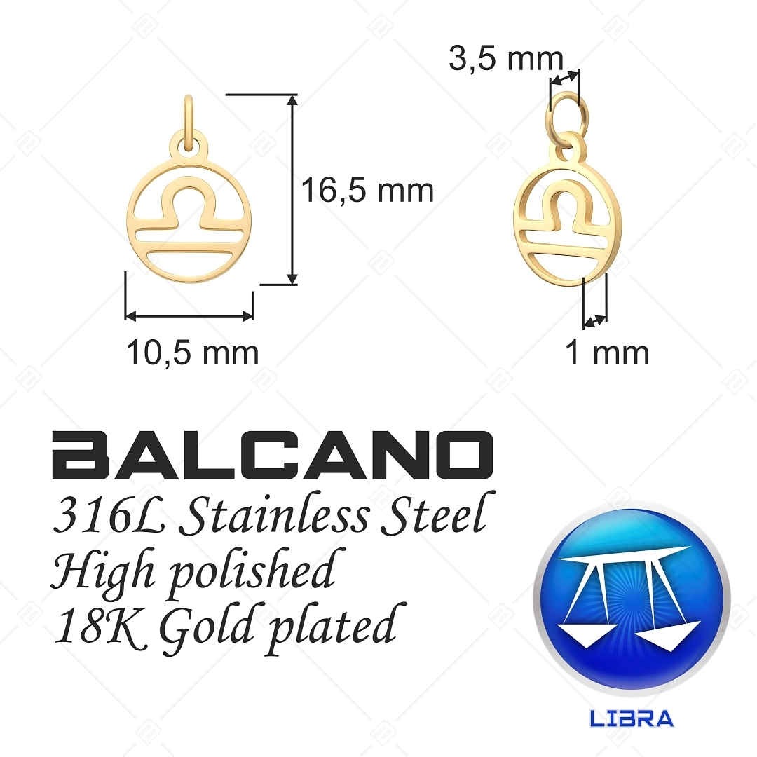 BALCANO - Stainless Steel Horoscope Charm, 18K Gold Plated - Libra (851007CH88)